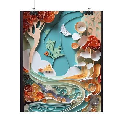 Paper Quilled Beach Sunset: Calming Beach Landscape Artwork - Poster