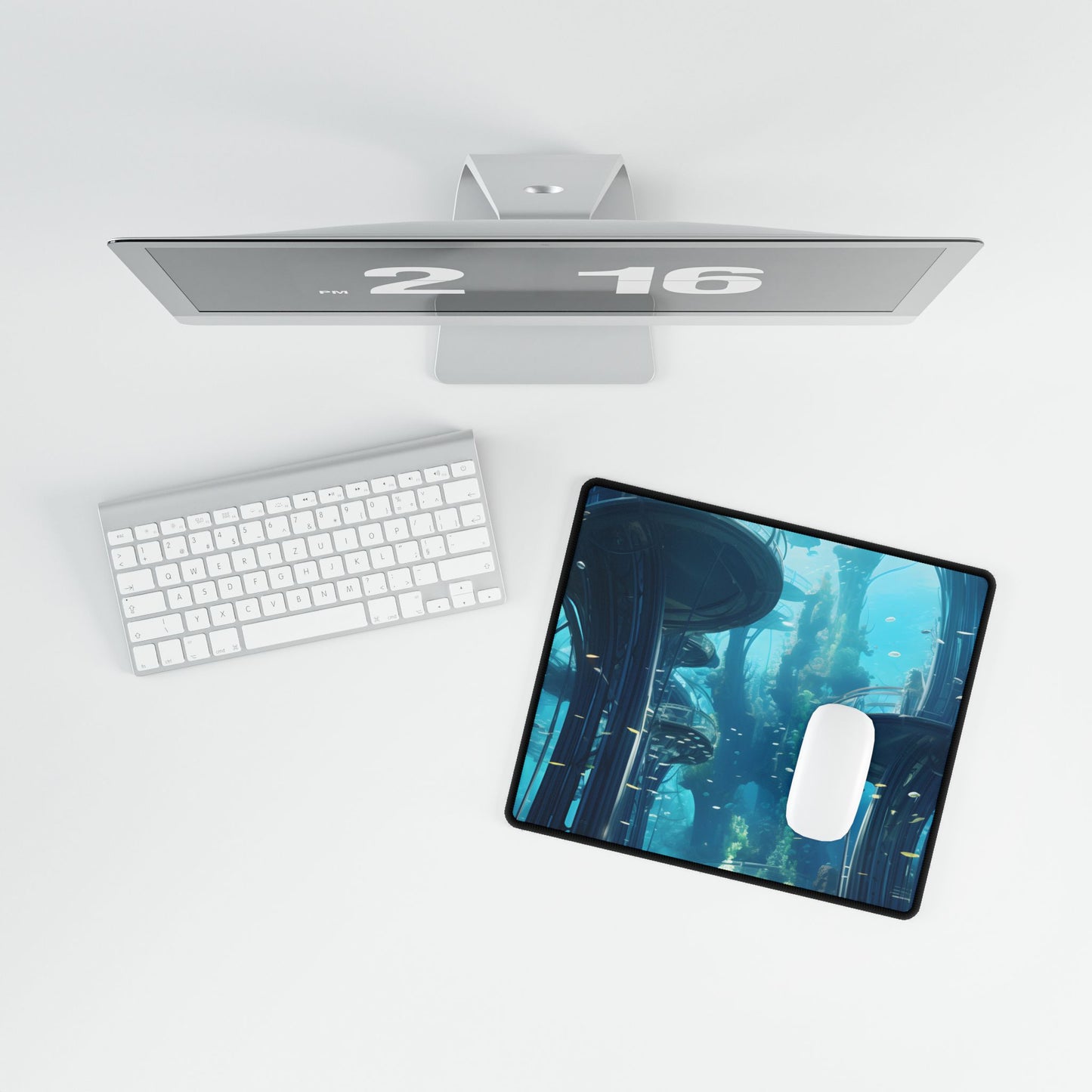 Futuristic Underwater City: Serene Metropol Artwork - Desk Mat