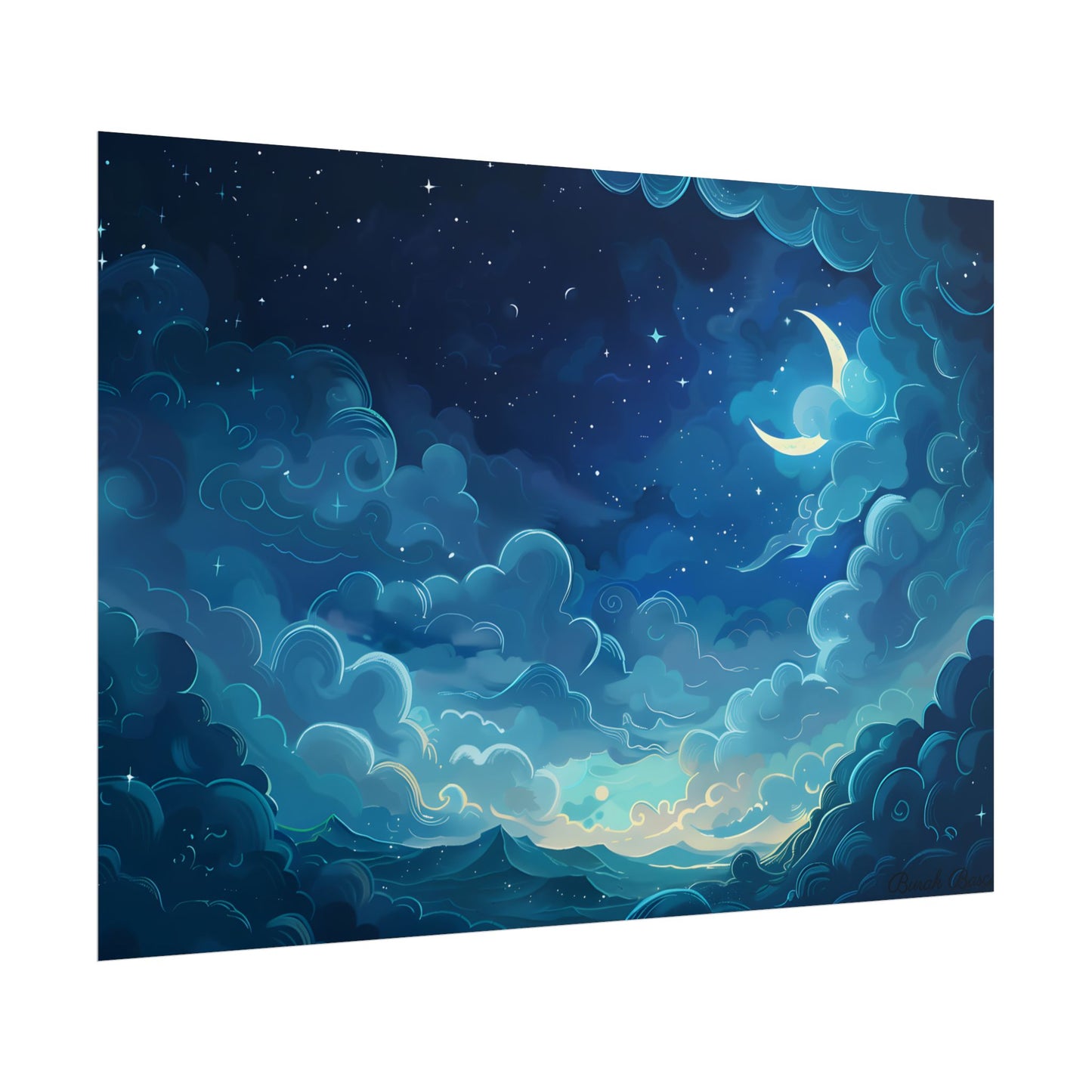 Whimsical Dreamy Night Sky: Bird in Flight Digital Art - Poster
