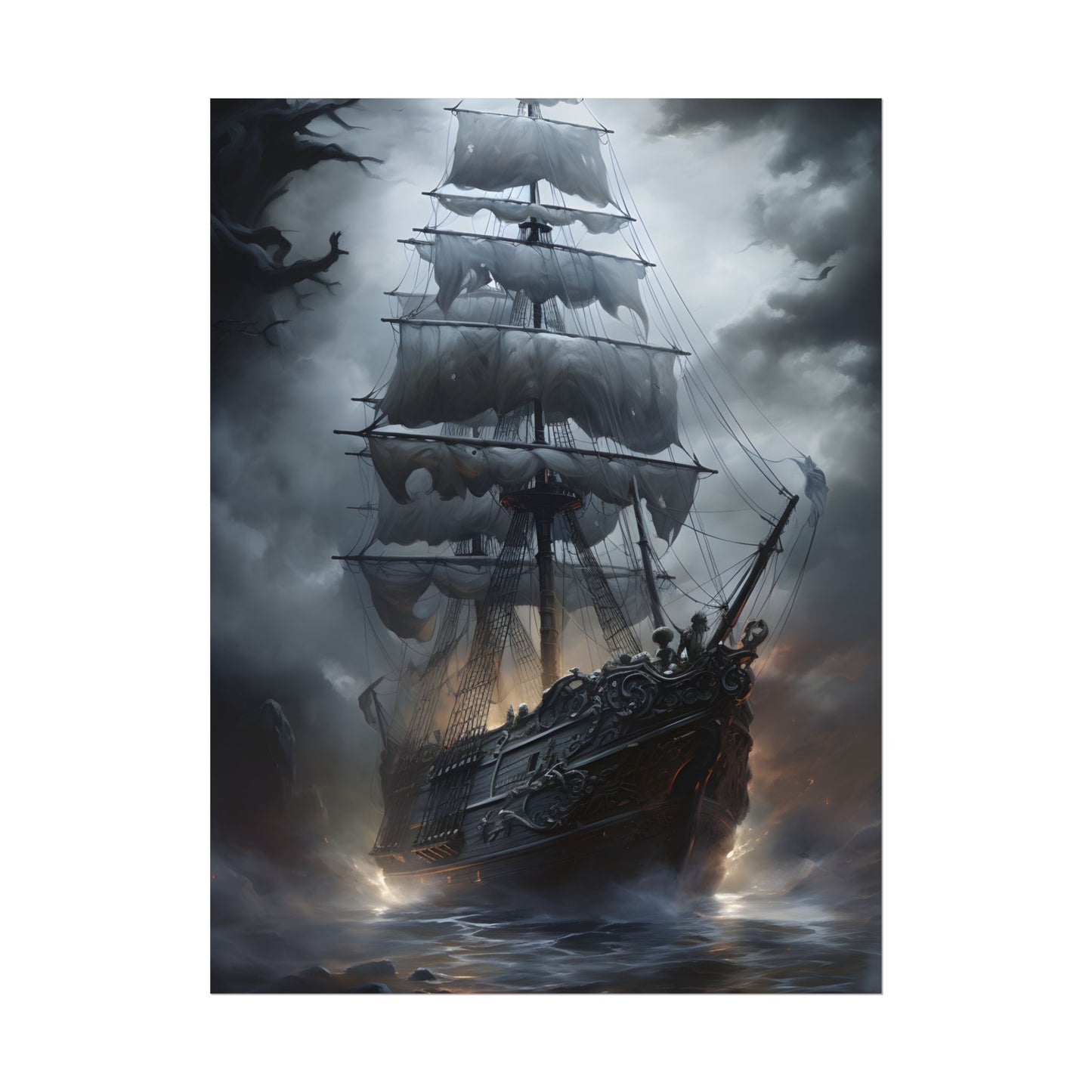 Ghostly Pirate Sails: Abandoned Ship at Sea - Poster