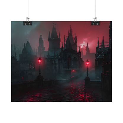 Dark Gothic Cityscape: Misty Twilight Artwork - Poster