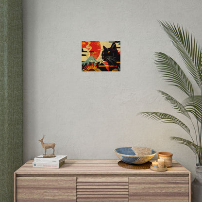 Whimsical Cat Smoking: Red & White Stripe Artwork - Poster