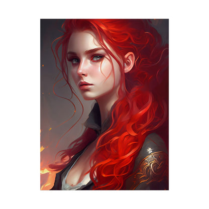 Composed Redhead: Elegant Portrait in Vibrant Red - Poster