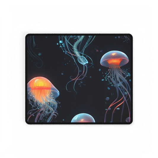 Bioluminescent Oceanic Ballet: Underwater Artwork - Desk Mat