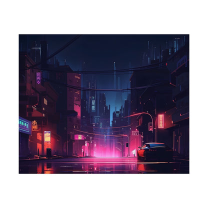 Melancholic Night: A Cyberpunk Urban Landscape - Poster