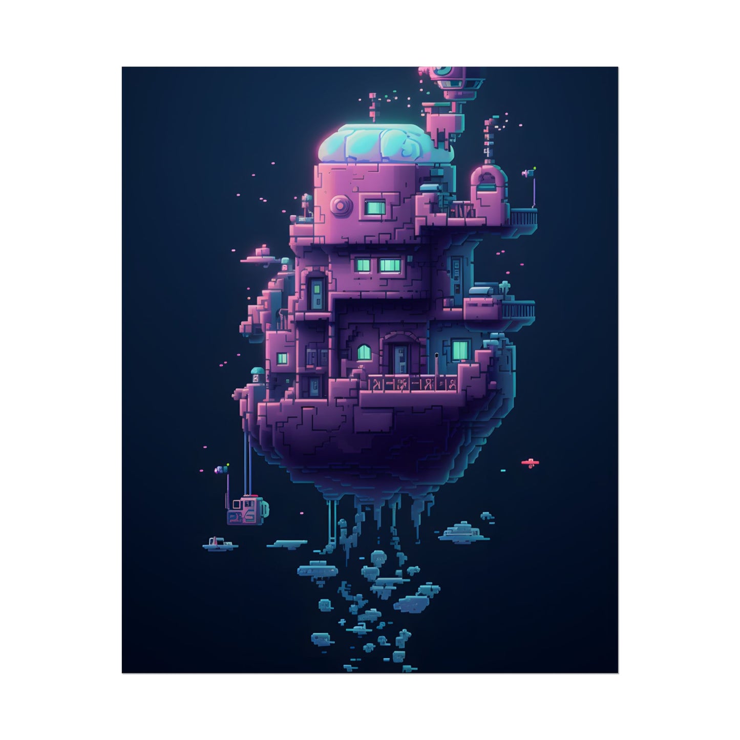 Cyberpunk Pixel Art: Futuristic Cityscape Digital Artwork - Poster