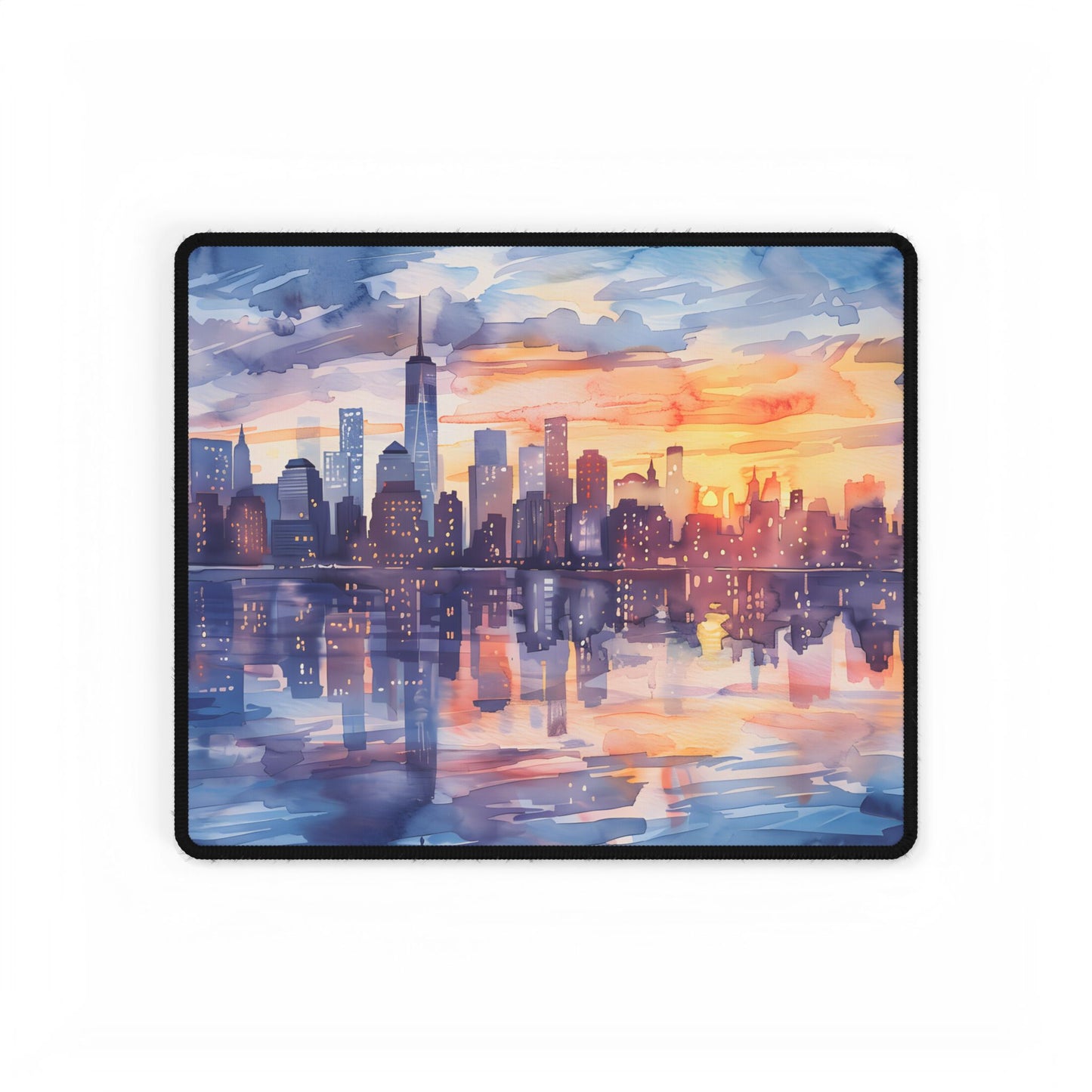 Watercolor New York City Sunset Skyline: Artistic NYC View - Desk Mat