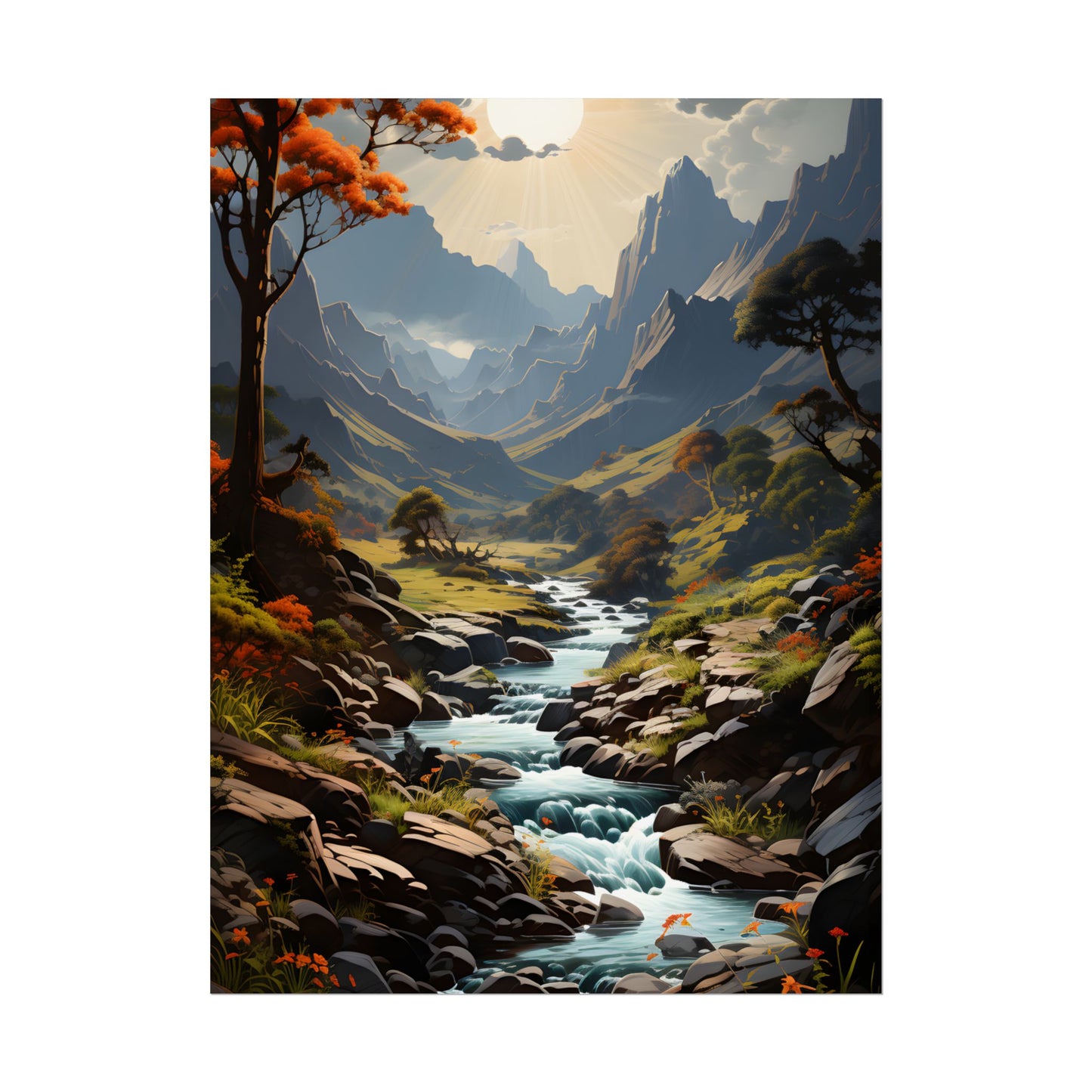 Majestic Waterfall Oil Painting: A Captivating Artwork - Poster