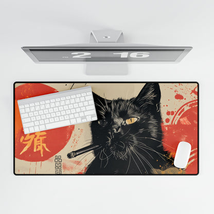 Whimsical Cat Smokes: Humorous Indoor Art - Desk Mat
