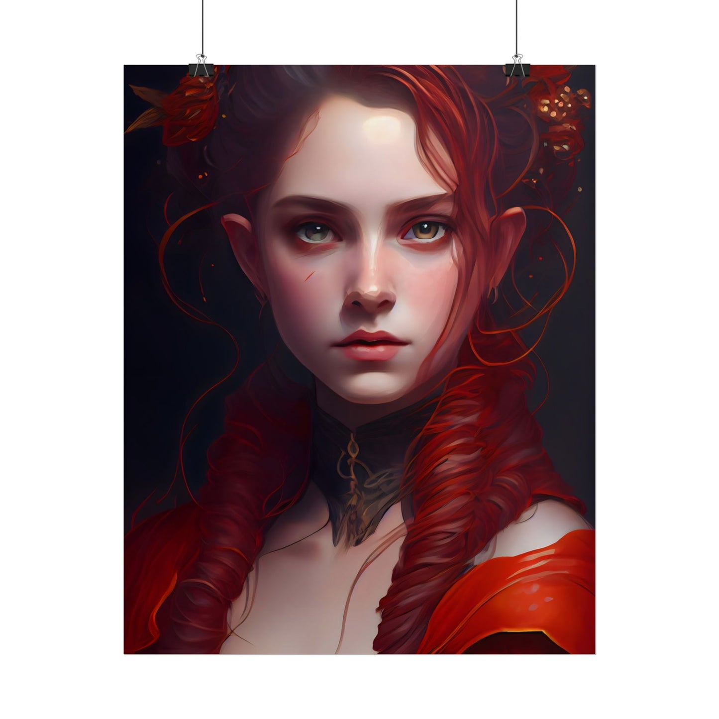 Redhead Portrait: Vibrant Dress Artwork - Poster