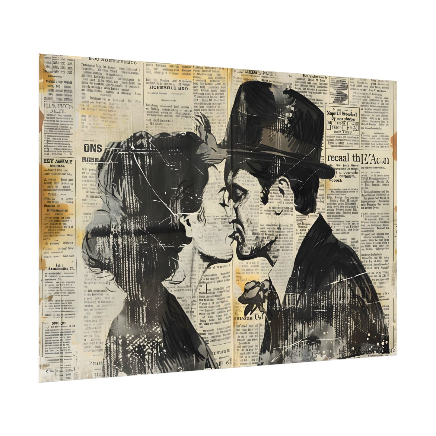 Vintage Romance Couples: Newsprint Artwork - Intimate Moments - Poster