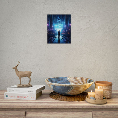 Cyberpunk Cityscape at Night: Melancholic Landscape Digital Art - Poster