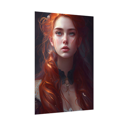 Elegant Redhead Portrait: Female Artwork in Dress - Poster