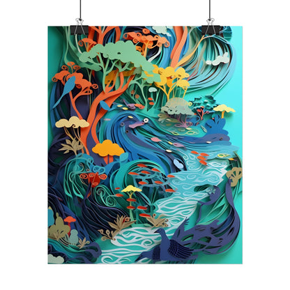 Vibrant Paper Quilling Beach Landscape: Relaxed Summer Art - Poster