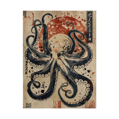 Stylized Octopus: Vibrant Japanese Ukiyo-E Artwork - Poster
