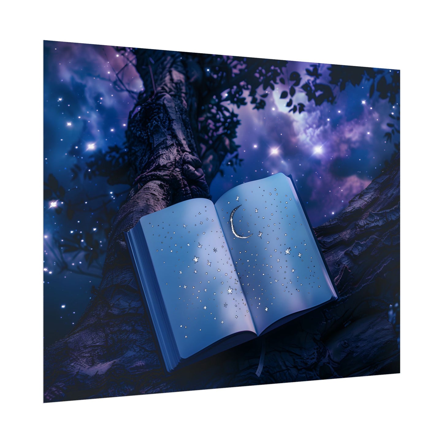 Mystical Night Sky: Celestial Dreams with Crescent Moon and Stars - Poster