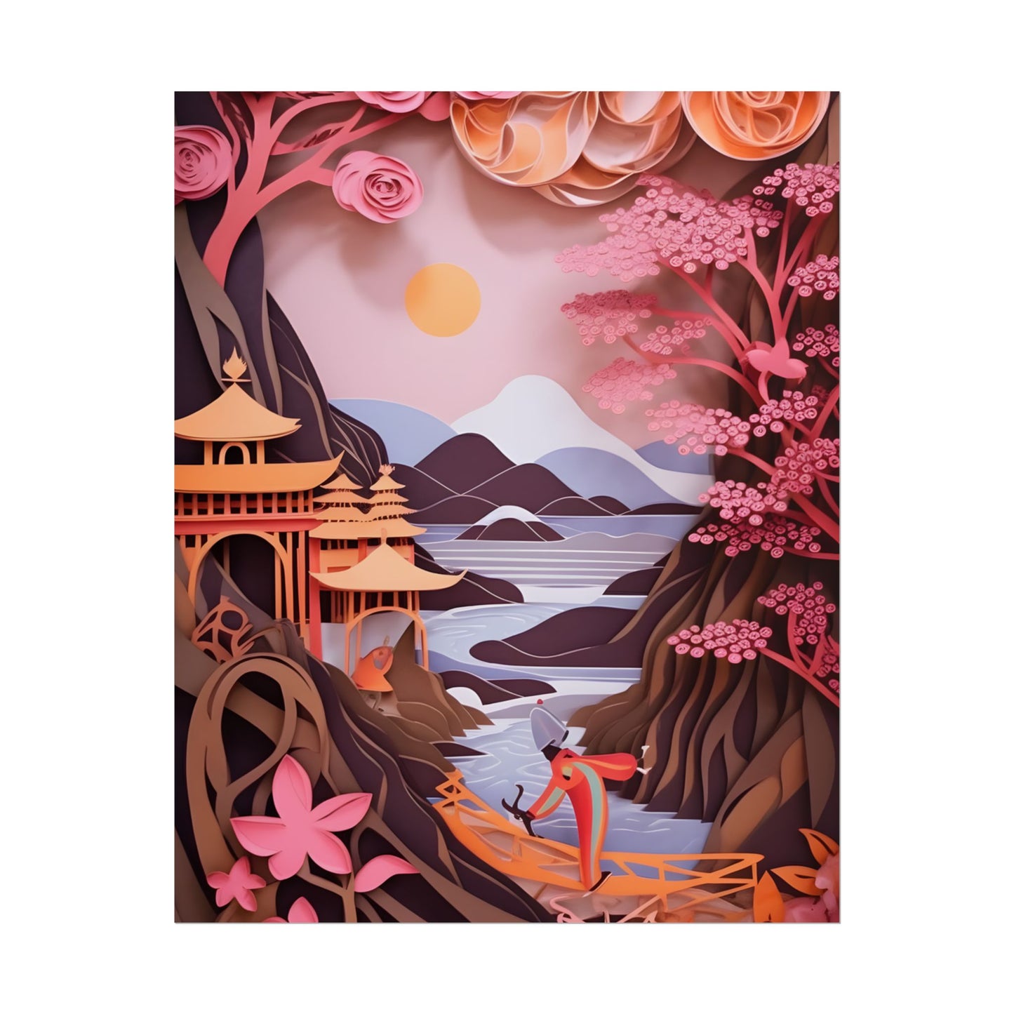 Japanese Vibrance: Eye-Catching Paper Quilled Landscape Art - Poster