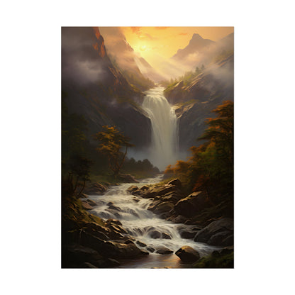 Breathtaking Waterfall: Nature's Beauty in Oil Painting - Poster