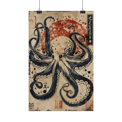 Stylized Octopus: Vibrant Japanese Ukiyo-E Artwork - Poster