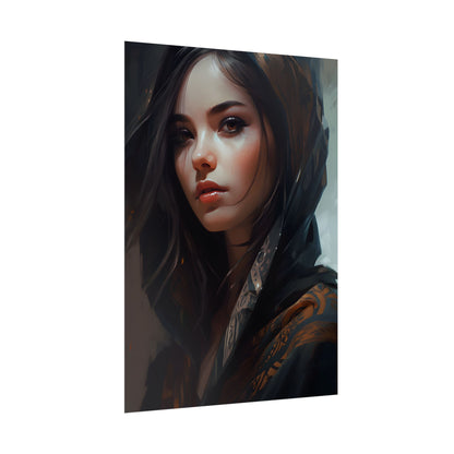 Dark Hair Woman: Colorful Portrait Digital Artwork - Poster