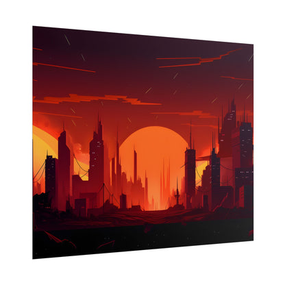 Cyberpunk Cityscape: Burning Nighttime Digital Art - Poster