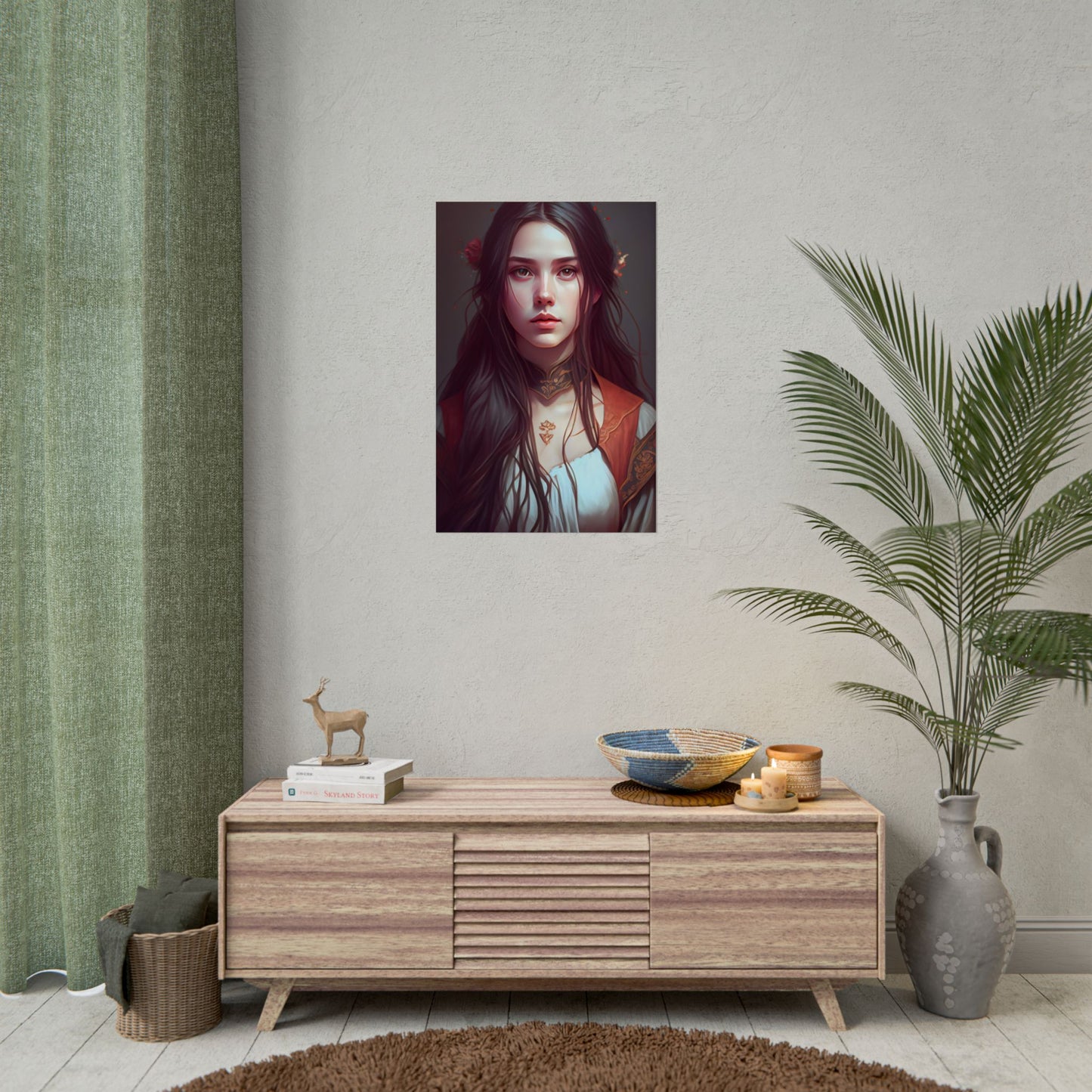 Sophisticated Female Portrait: Brown Hair Artwork in Focus - Poster