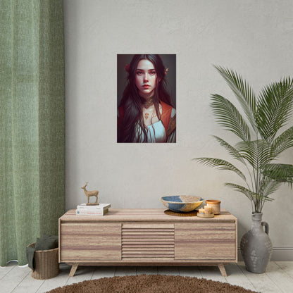 Sophisticated Female Portrait: Brown Hair Artwork in Focus - Poster