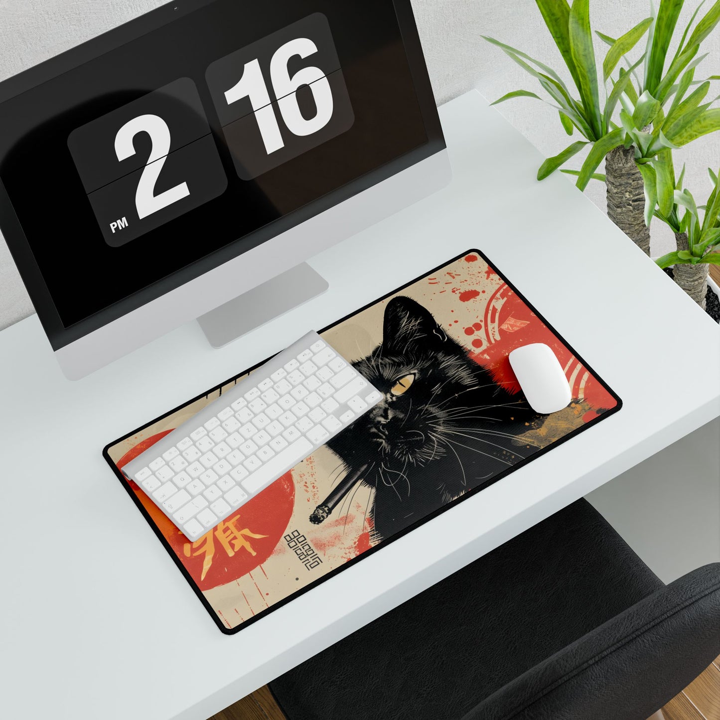Whimsical Cat Smokes: Humorous Indoor Art - Desk Mat