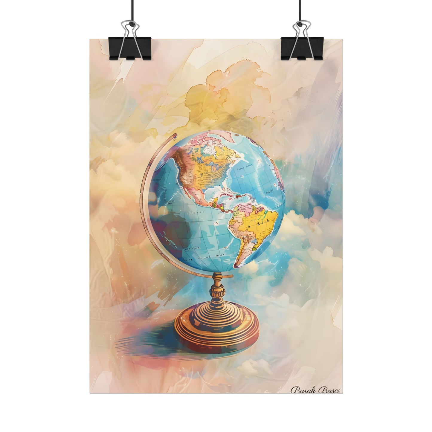 Vintage Globe Adventure: 80 Iconic Landmarks on a Classic Map - Poster
