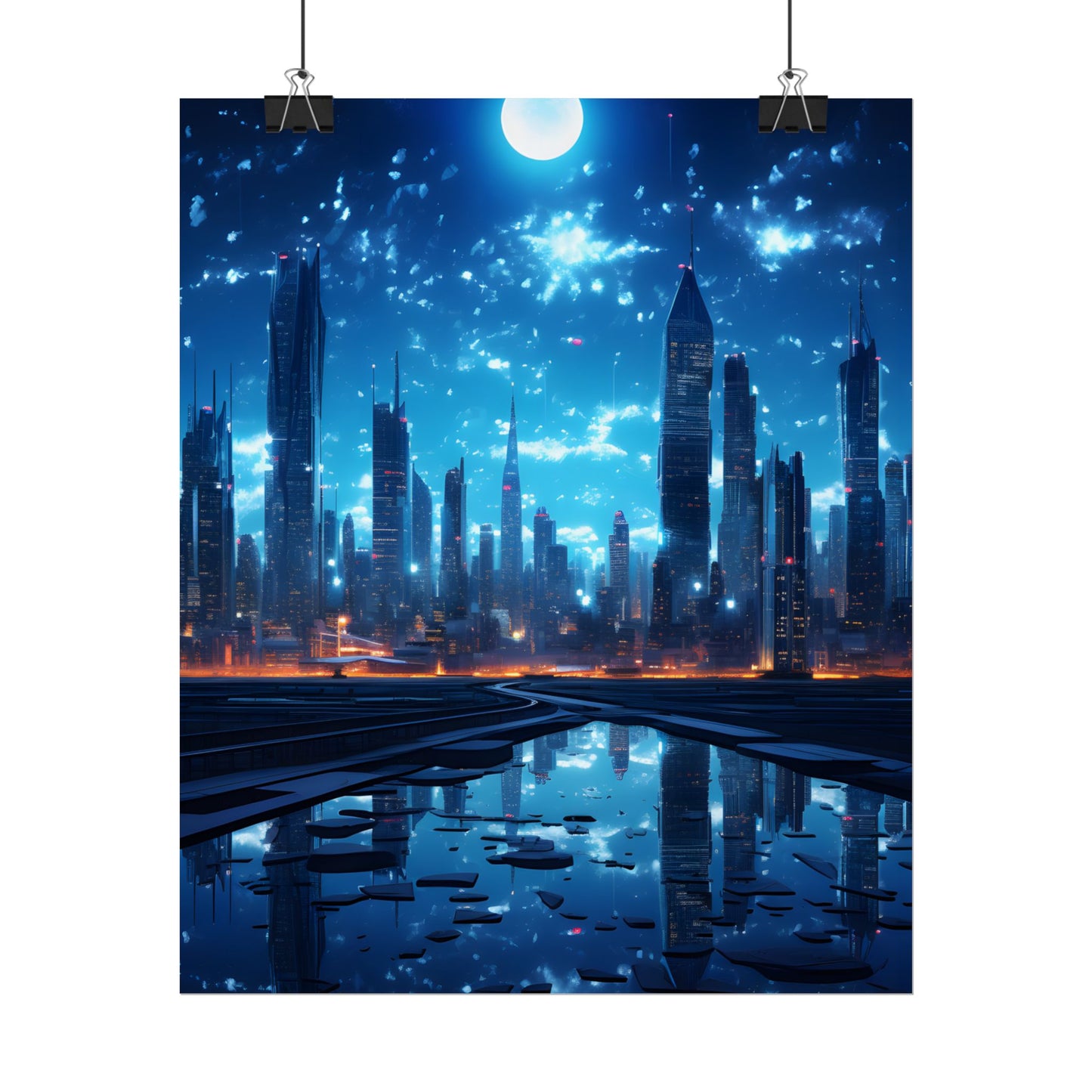 Cyberpunk Night: Quiet Cityscape Digital Art - Poster