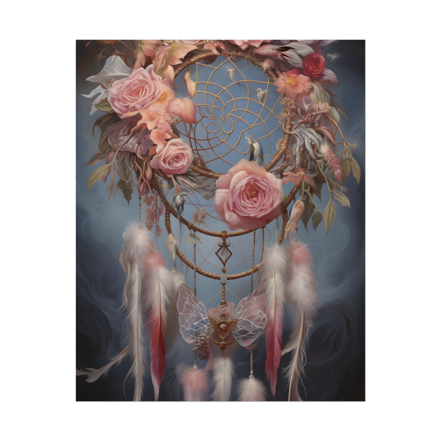 Ethereal Dreamcatcher Realm: Surreal Artwork with Colorful Feathers - Poster