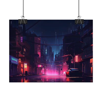 Melancholic Night: A Cyberpunk Urban Landscape - Poster