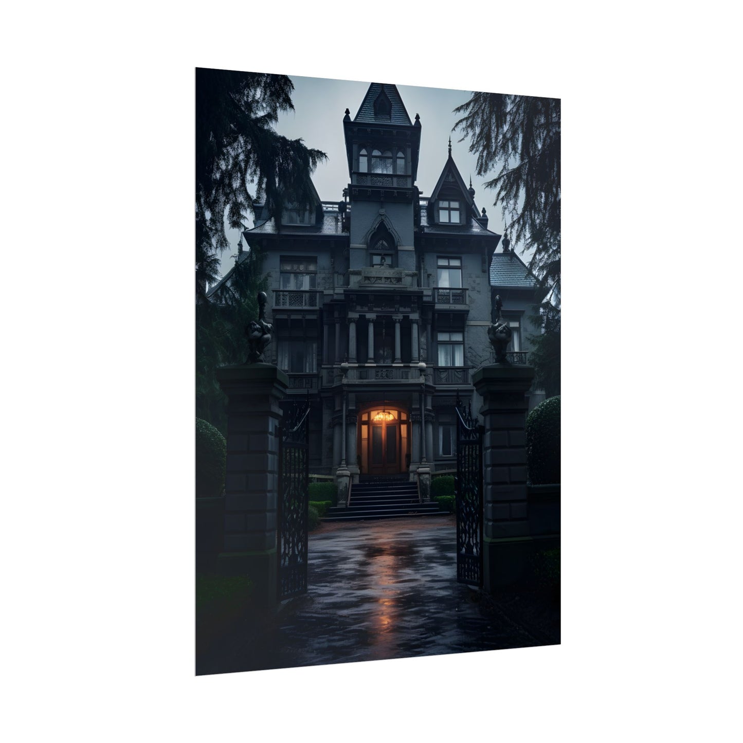 Haunted Victorian Mansion: Spooky Atmosphere Artwork - Poster