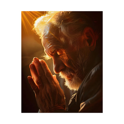 Serenity in Prayer: Elderly Man's Quiet Moment - Poster