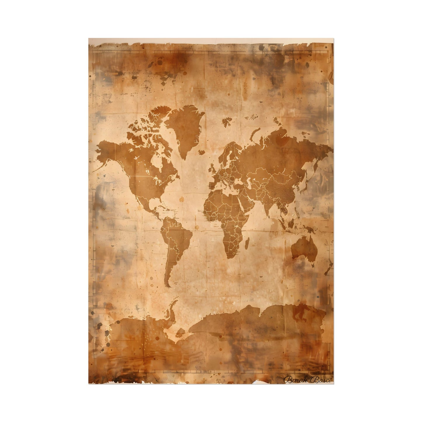 Vintage World Map: Artistic Cartography on Canvas - Poster