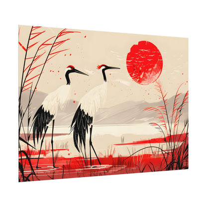 Peaceful Cranes in Serene Nature: Landscape Artwork - Poster