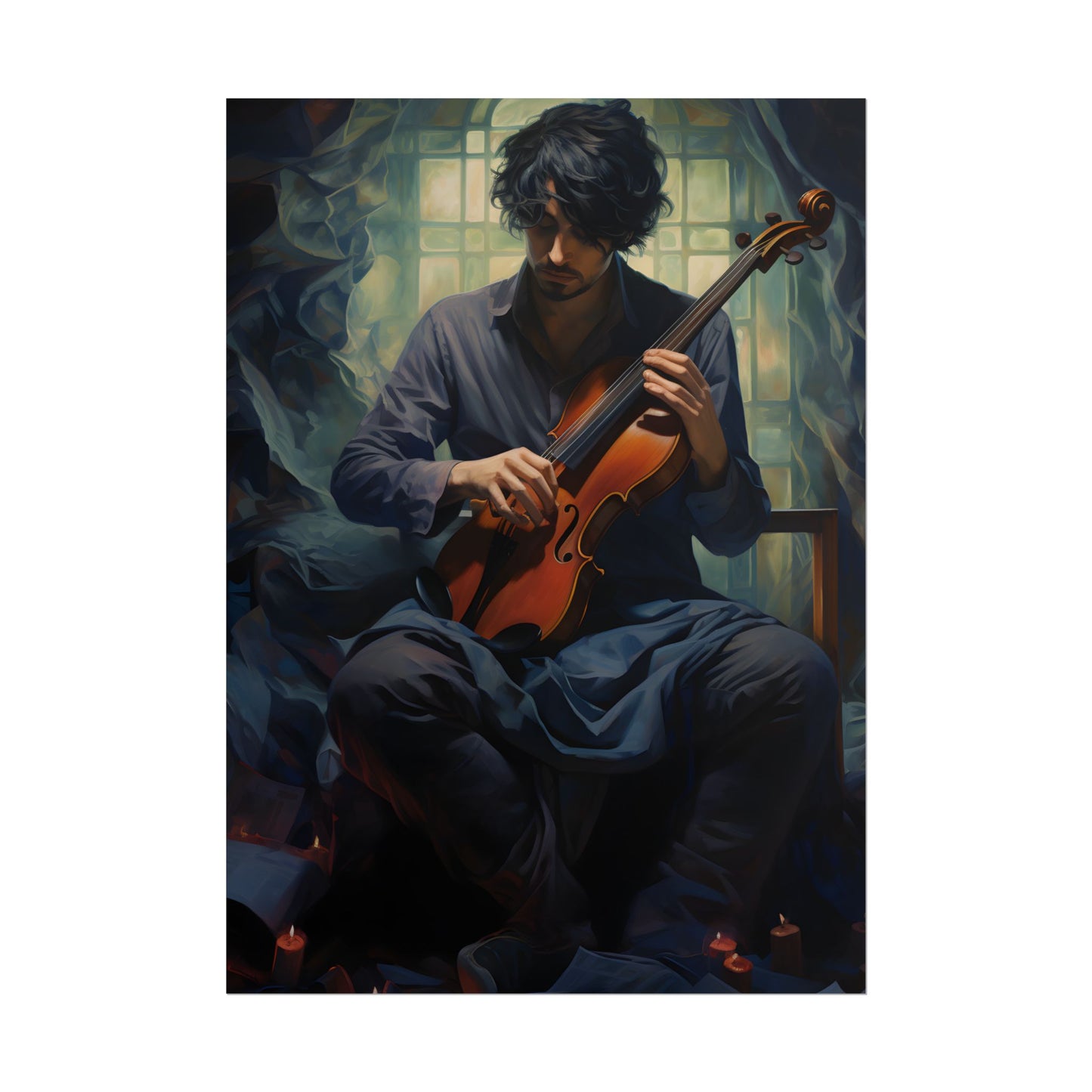 Mysterious Musician: Intimate Guitar Portrait - Poster