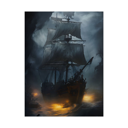 Ghostly Pirate Ship: Sailing Through the Ocean's Edge - Poster