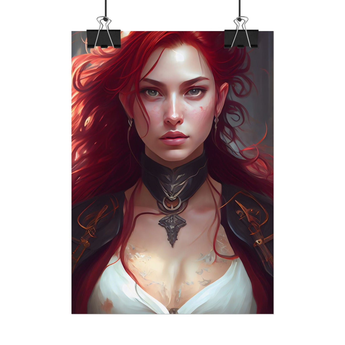 Red Hair Beauty: Elegant Woman in Black - Poster