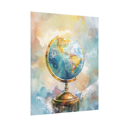 Vintage-Style Globe: World Map with Iconic Features - Poster