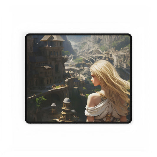 Dramatic Anime Blonde: Flying Female Digital Art - Desk Mat