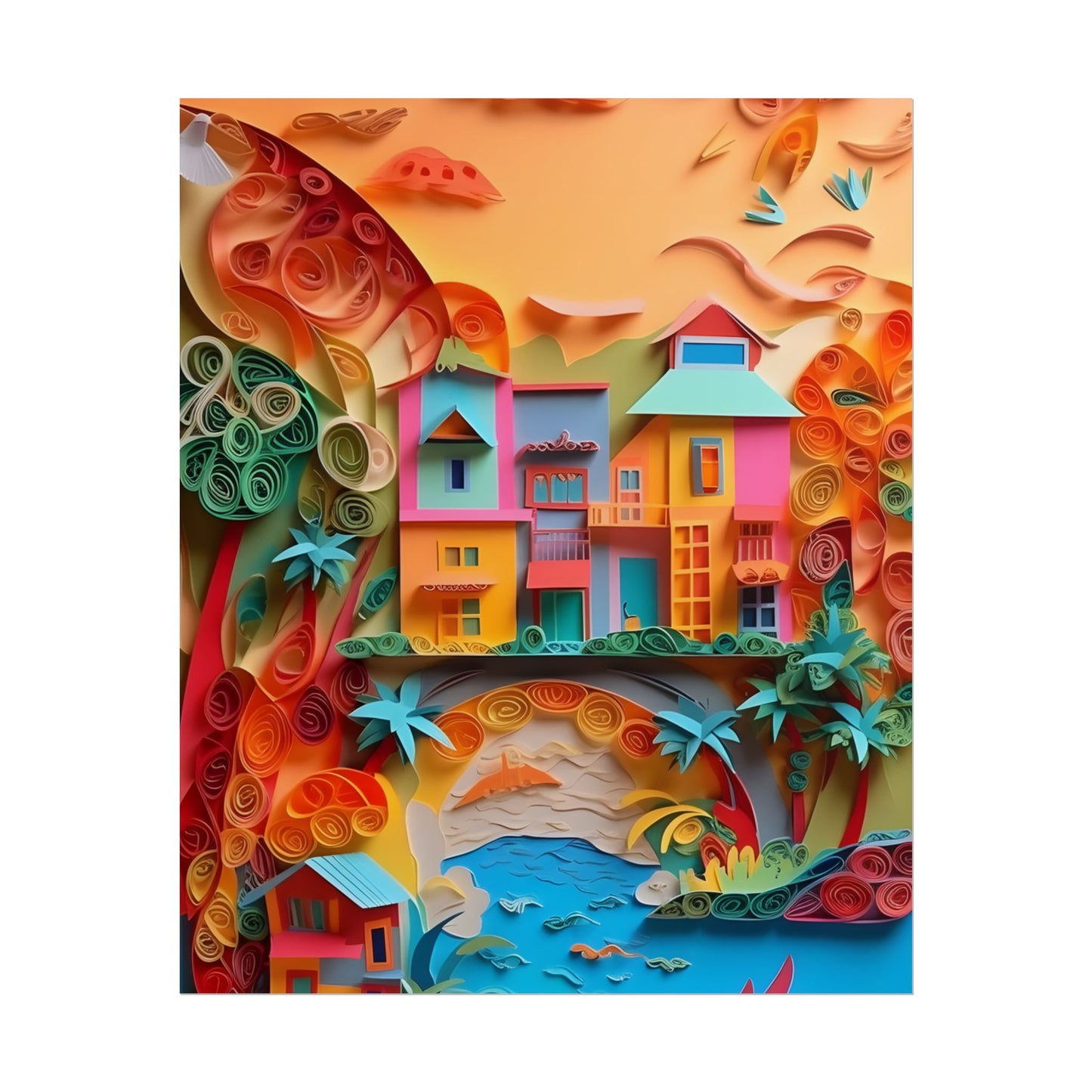 Eye-Catching Beach Paper Quilling: Quilled Landscape Artwork - Poster