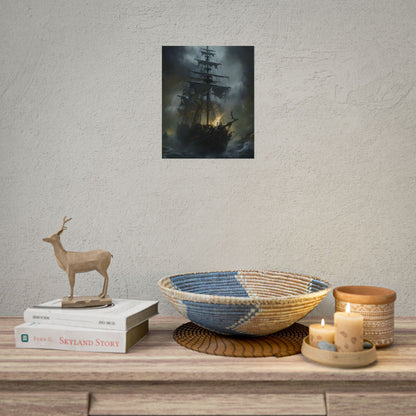 Eerie Pirate Ghost Ship: Sailing Seascape Artwork - Poster