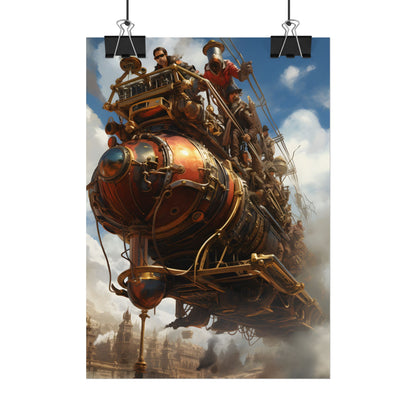 Thrilling Steampunk Sky-Liner: Racing Steam Locomotive on Colum - Poster