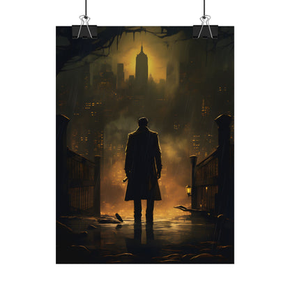 Urban Fantasy Detective: Moody City Skyline Reflection - Poster
