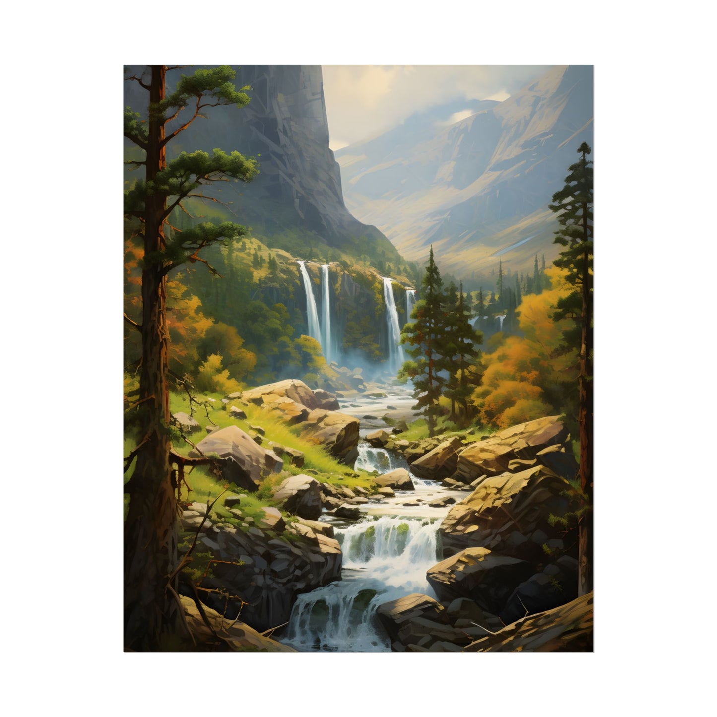 Breathtaking Waterfall: Impressionist Oil Painting - Poster