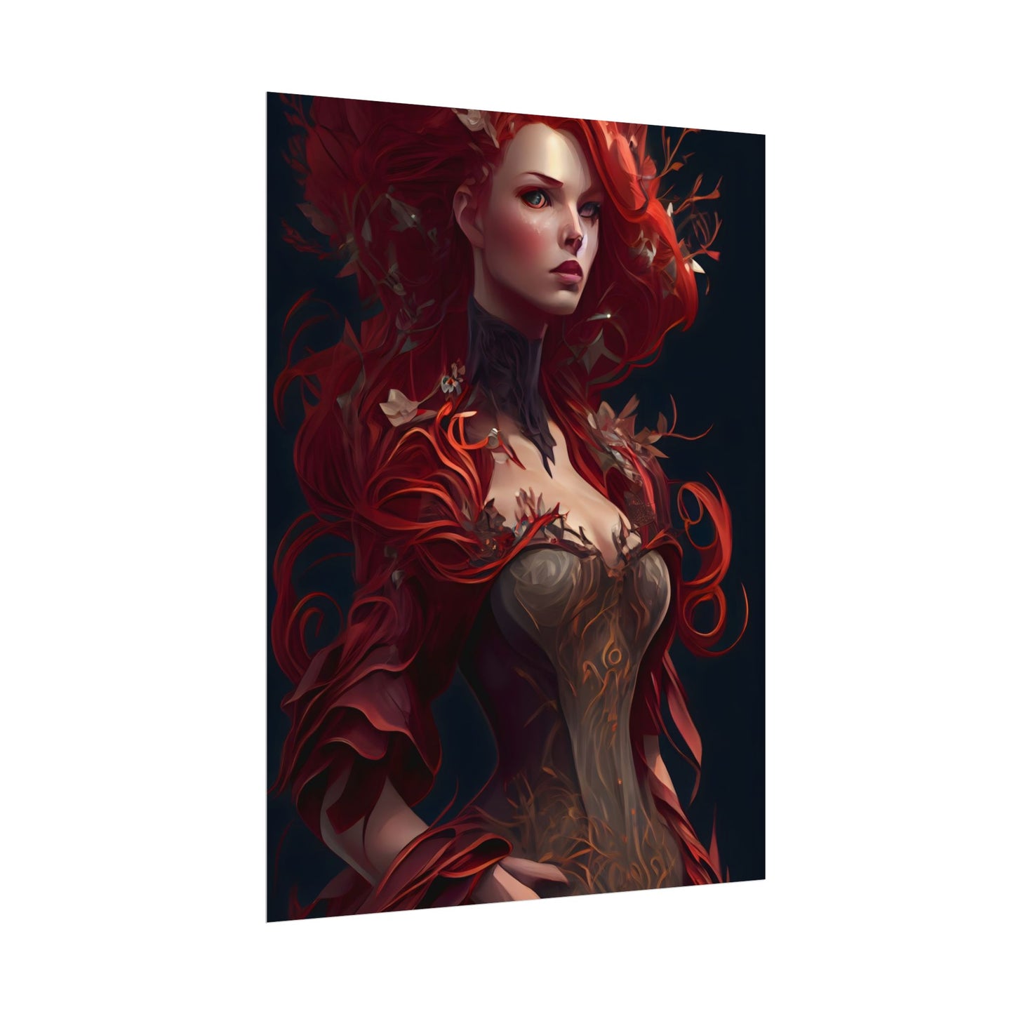 Red Hair Portrait: Elegant Female in Black Dress - Poster