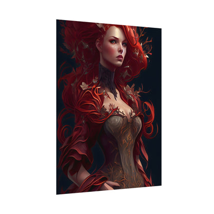 Red Hair Portrait: Elegant Female in Black Dress - Poster