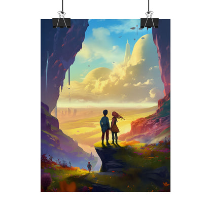 Nature's Friends: Girl and Boy on Meadow Hill - Poster