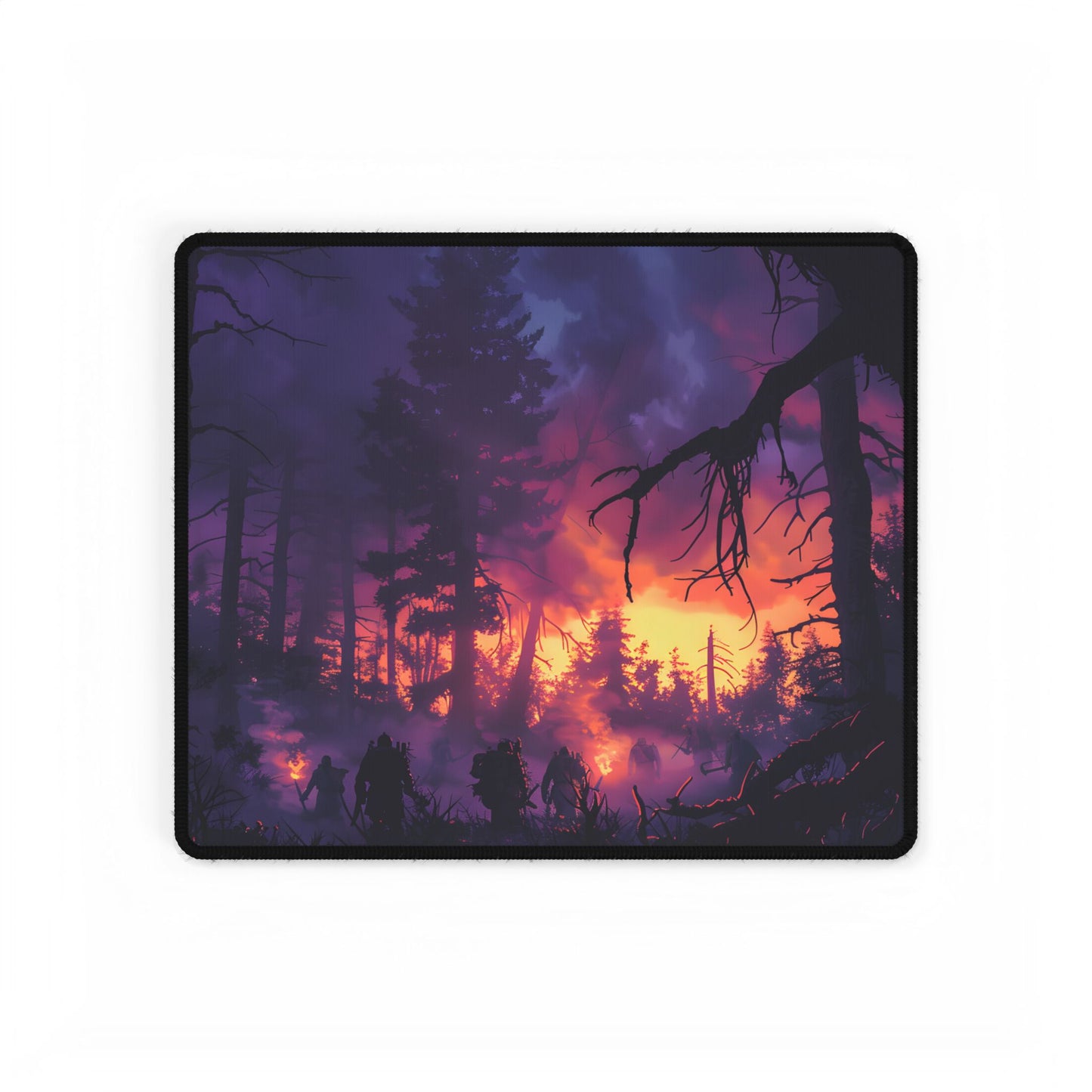 Misty Forest Sunset: Serene Hike Digital Art - Desk Mat